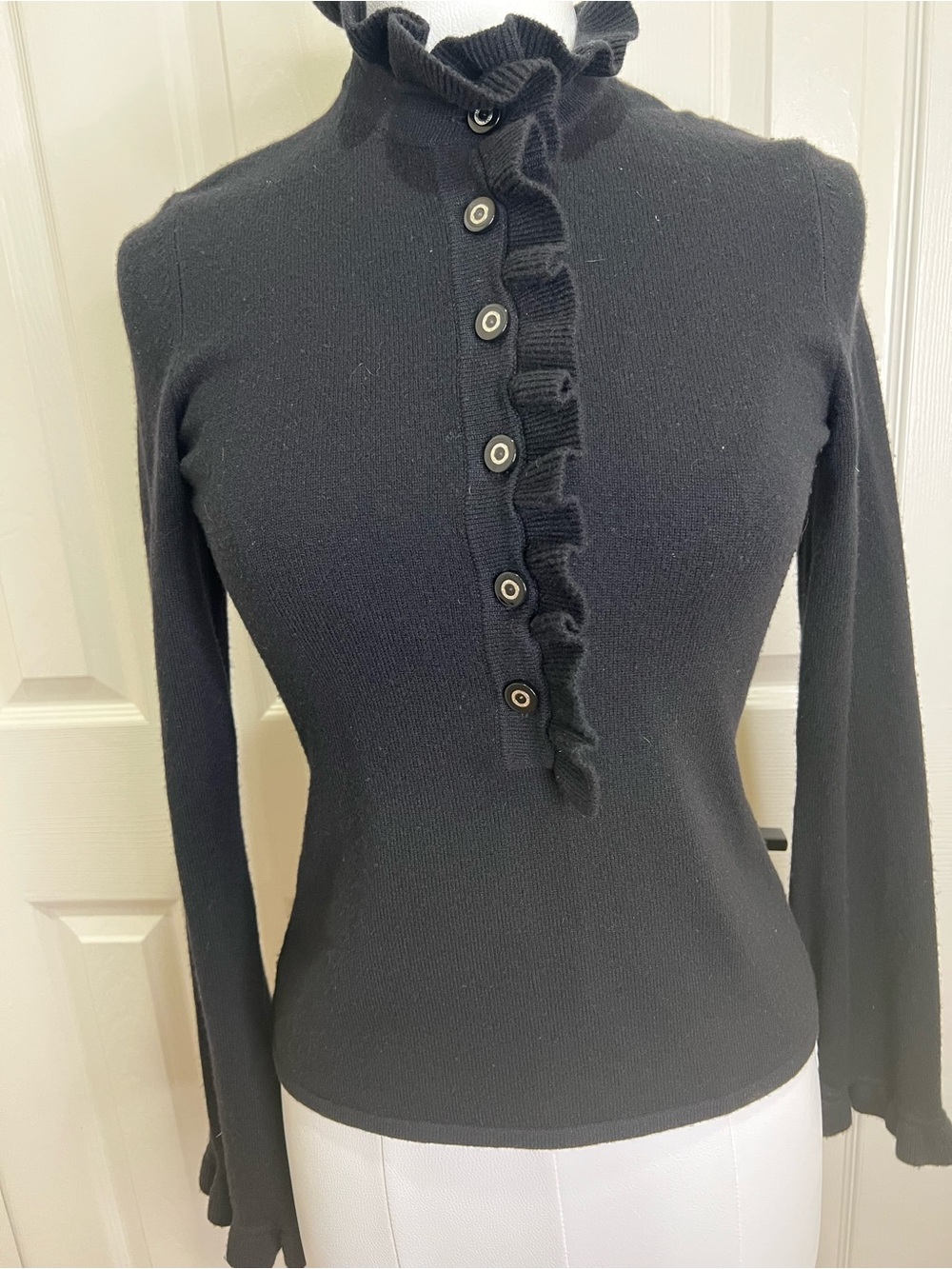 Tory Burch Black Ruffled Cashmere Sweater